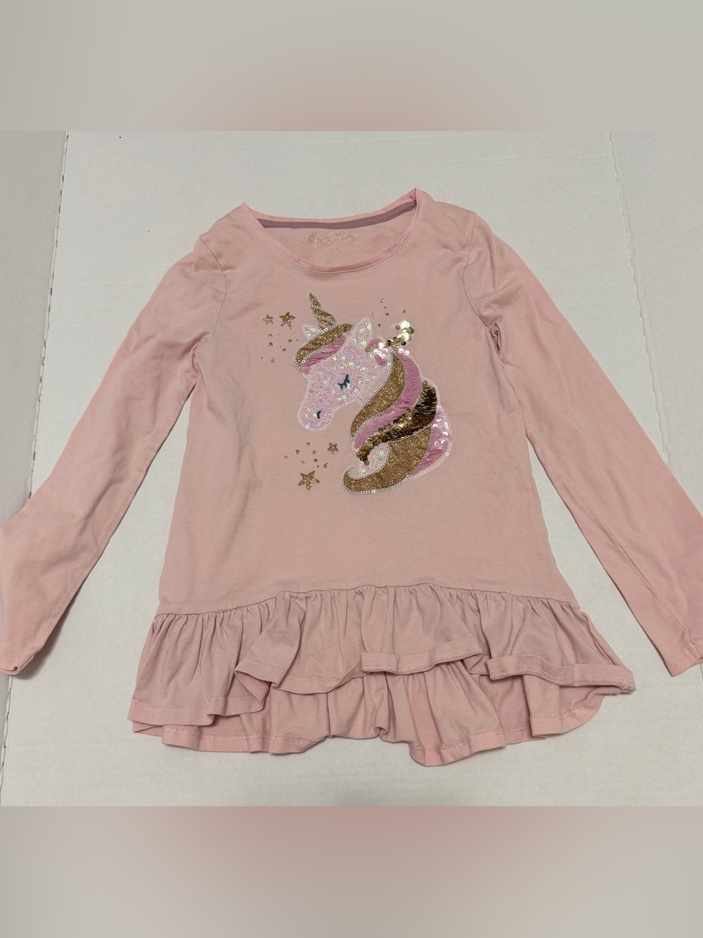 Cynthia Rowley Pink Long-Sleeve Unicorn Sequin Ruffle Top